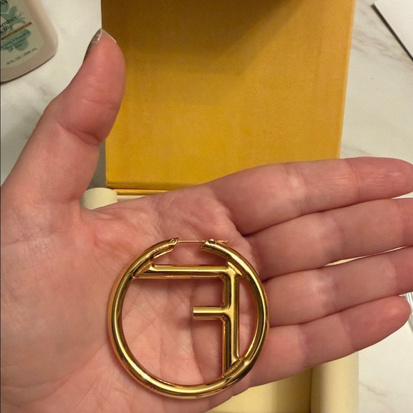 F for Fendi Metallic Logo Hoop Earrings - Picture 3 of 4